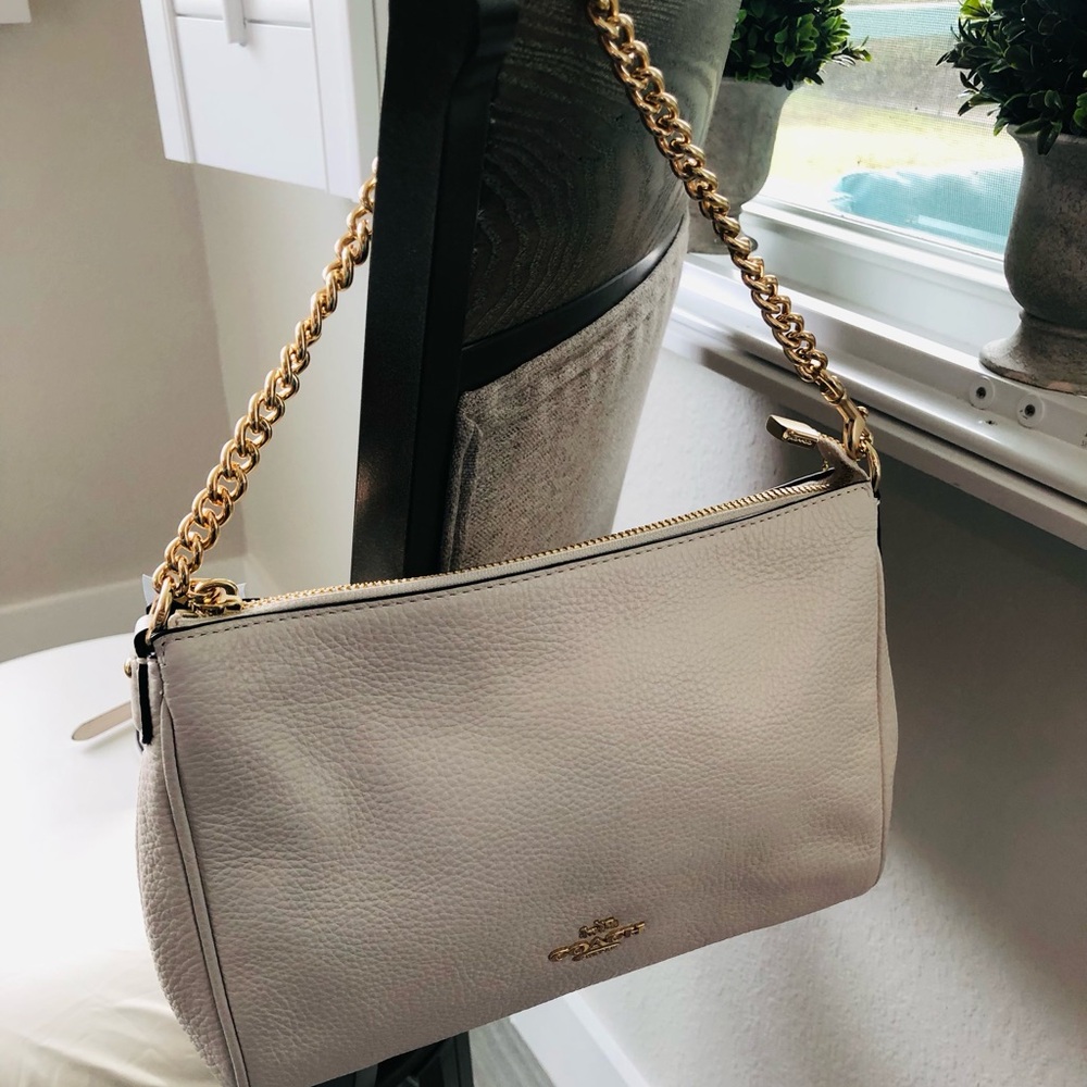 Coach Pebble Leather Chalk  Bag with Gold Chain - Picture 2 of 10